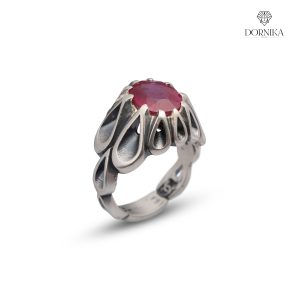 انگشتر نقره یاقوت سرخ سیلندر مردانه طرح اشکی کد MAK