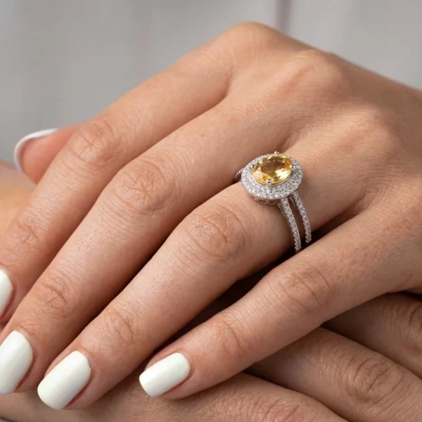 انگشتر نقره زنانه سیترین آبکاری رادیوم SITRIN 2-ZA - تصویر 2