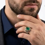 انگشتر نقره مردانه دست‌ساز زمرد فیلی EMERALD 3-MAK - تصویر 3