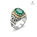 انگشتر نقره مردانه دست‌ساز زمرد فیلی EMERALD 3-MAK
