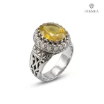 انگشتر نقره دست‌ساز مردانه یاقوت زرد طرح فیلی آیینه‌کاری کد Y.RUBY1-MAK