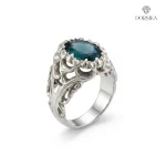 انگشتر نقره مردانه دست‌ساز توپاز کاربنی طرح اشکی TOPAZ 3-MAK