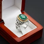 انگشتر نقره مردانه دست‌ساز زمرد فیلی EMERALD 3-MAK - تصویر 3