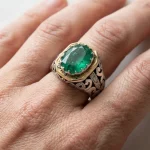 انگشتر نقره مردانه دست‌ساز زمرد فیلی EMERALD 3-MAK - تصویر 2