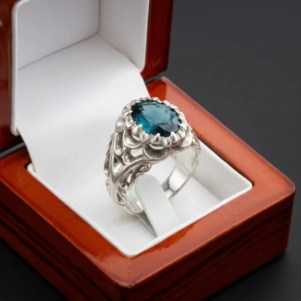 انگشتر نقره مردانه دست‌ساز توپاز کاربنی طرح اشکی TOPAZ 3-MAK - تصویر 3