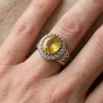انگشتر نقره دست‌ساز مردانه یاقوت زرد طرح فیلی آیینه‌کاری کد Y.RUBY1-MAK - تصویر 2