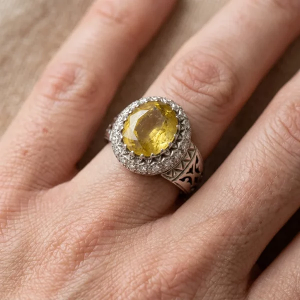 انگشتر نقره دست‌ساز مردانه یاقوت زرد طرح فیلی آیینه‌کاری کد Y.RUBY1-MAK - تصویر 2